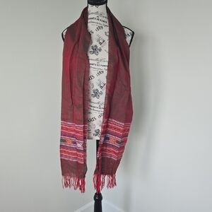 Red and Brown Fringed Scarf